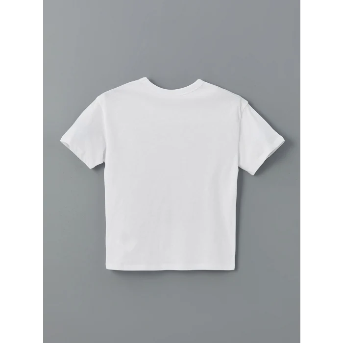LCW Kids Beyaz Bisiklet Yaka Baskılı Penye Erkek Çocuk Tişört