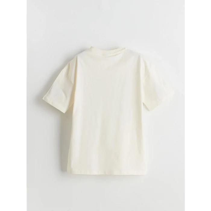 LCW Kids Ekru Bisiklet Yaka Baskılı Penye Kabartmalı Erkek Çocuk Tişört