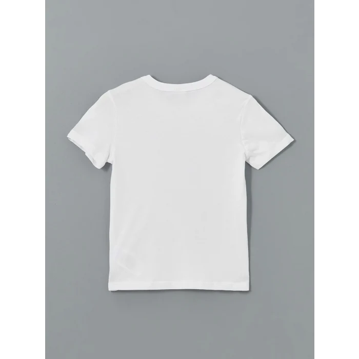 LCW Kids Beyaz Bisiklet Yaka Erkek Çocuk Tişört