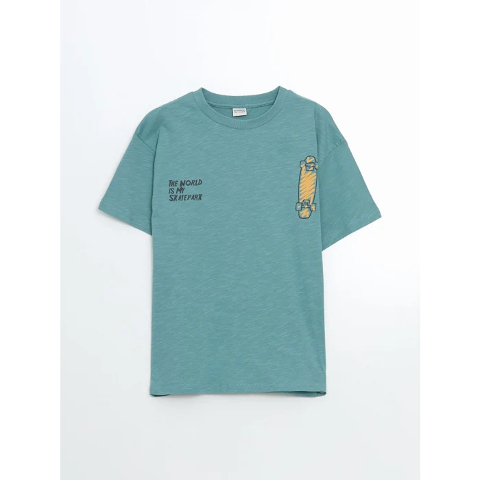 LCW Kids Yeşil Bisiklet Yaka Oversize Erkek Çocuk Tişört