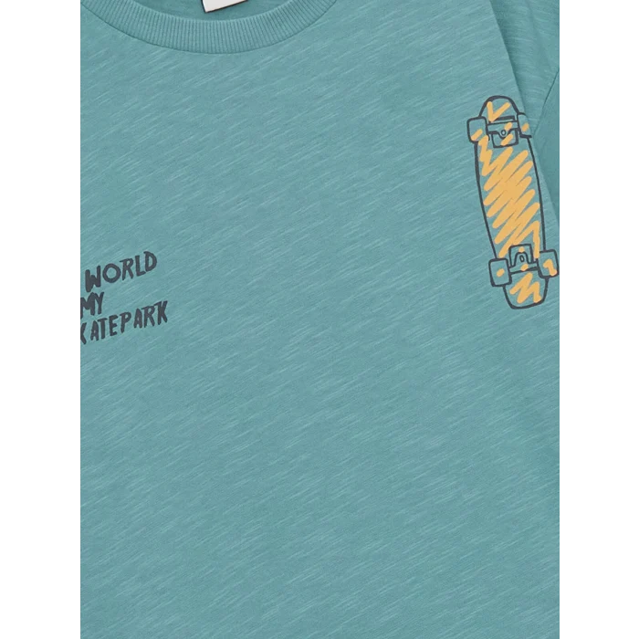 LCW Kids Yeşil Bisiklet Yaka Oversize Erkek Çocuk Tişört