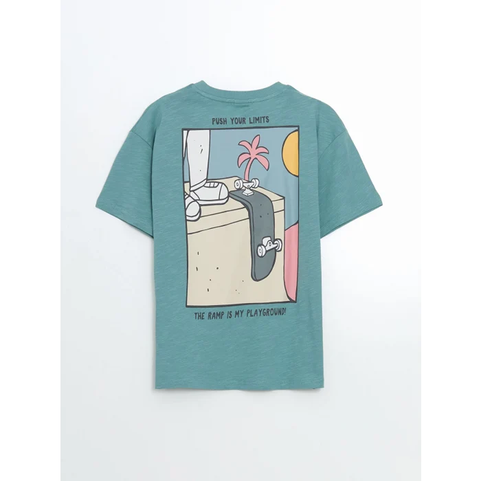 LCW Kids Yeşil Bisiklet Yaka Oversize Erkek Çocuk Tişört