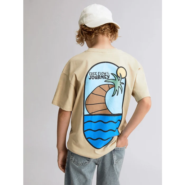 LCW Kids Bej Bisiklet Yaka Erkek Çocuk Tişört