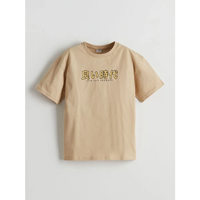 LCW Kids Bej Bisiklet Yaka Erkek Çocuk Tişört