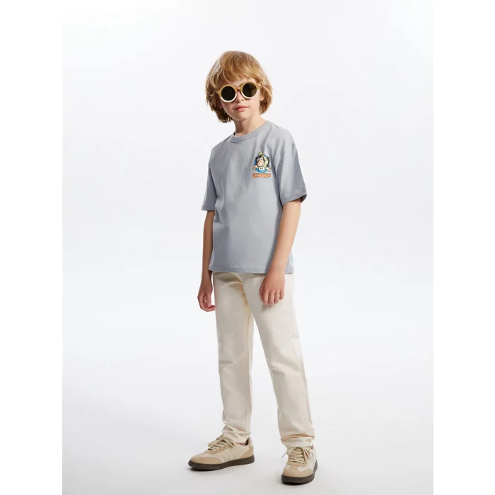 LCW Kids Gri Bisiklet Yaka Nostaljik Maymun Baskılı Erkek Çocuk Tişört