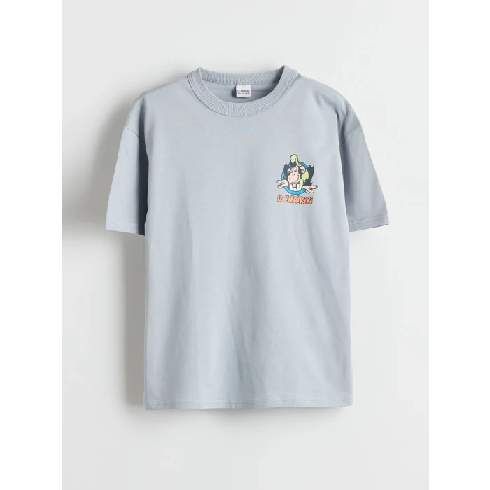 LCW Kids Gri Bisiklet Yaka Nostaljik Maymun Baskılı Erkek Çocuk Tişört