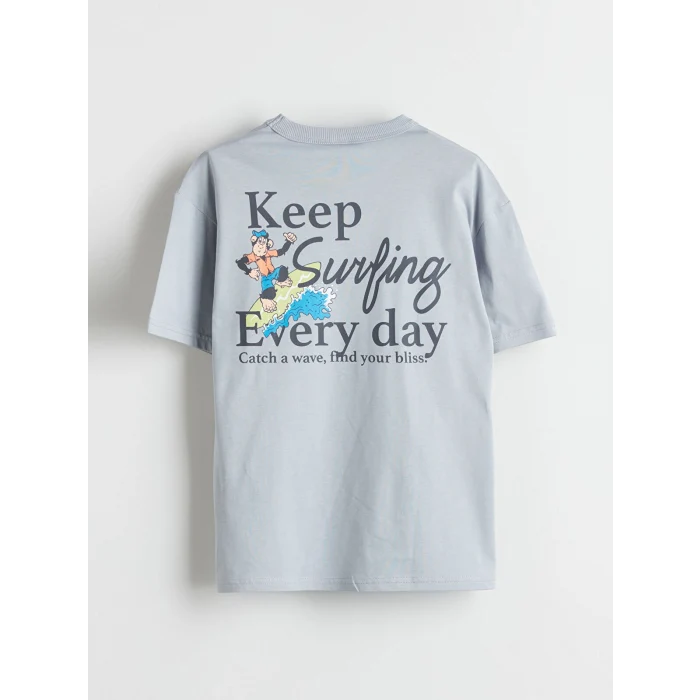 LCW Kids Gri Bisiklet Yaka Nostaljik Maymun Baskılı Erkek Çocuk Tişört