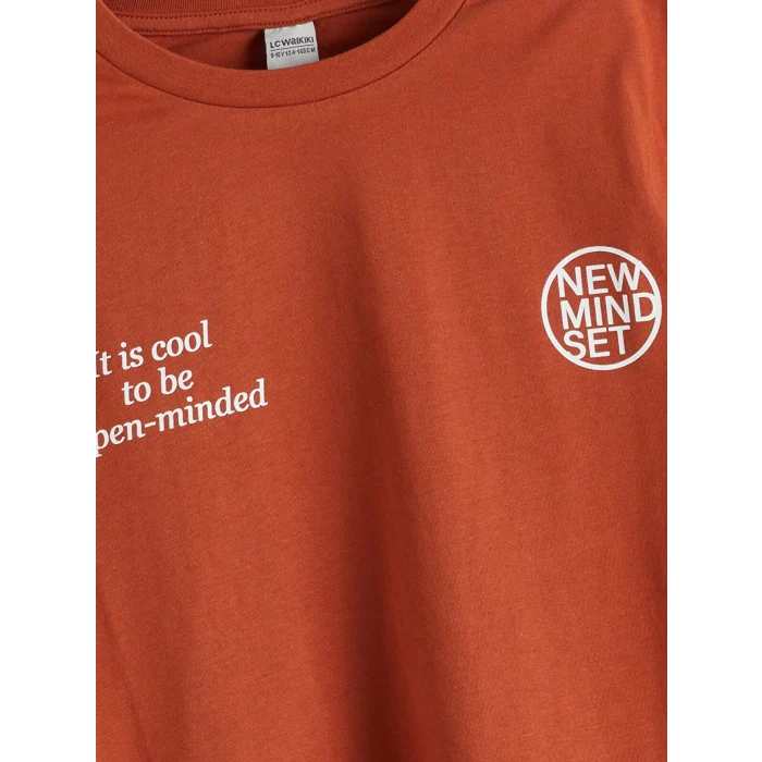 LCW Kids Kahverengi Bisiklet Yaka Erkek Çocuk Tişört