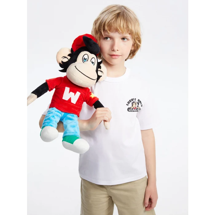 LCW Kids Beyaz Bisiklet Yaka Nostaljik Maymun Baskılı Unisex Çocuk Tişört