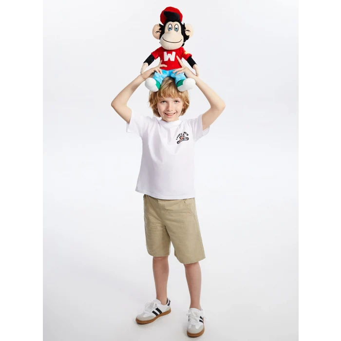 LCW Kids Beyaz Bisiklet Yaka Nostaljik Maymun Baskılı Unisex Çocuk Tişört