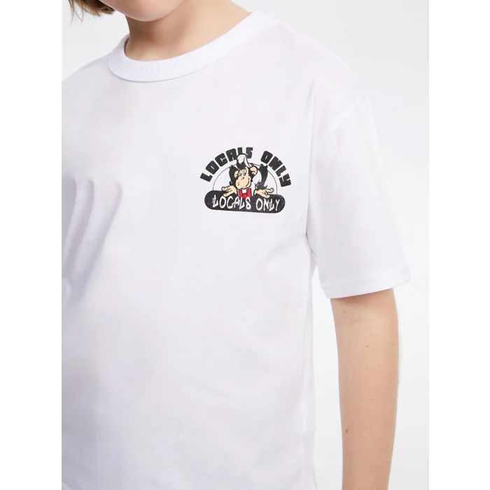 LCW Kids Beyaz Bisiklet Yaka Nostaljik Maymun Baskılı Unisex Çocuk Tişört