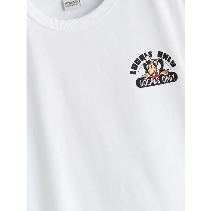 LCW Kids Beyaz Bisiklet Yaka Nostaljik Maymun Baskılı Unisex Çocuk Tişört