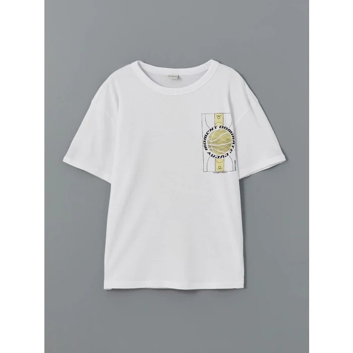 LCW Kids Beyaz Bisiklet Yaka Erkek Çocuk Tişört