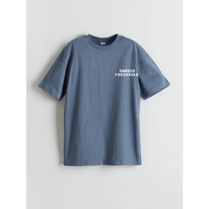 LCW Kids Mavi Bisiklet Yaka Erkek Çocuk Tişört