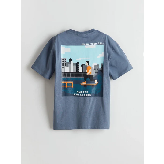 LCW Kids Mavi Bisiklet Yaka Erkek Çocuk Tişört