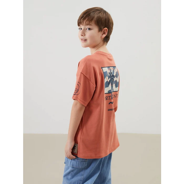 LCW Kids Turuncu Bisiklet Yaka Erkek Çocuk Tişört