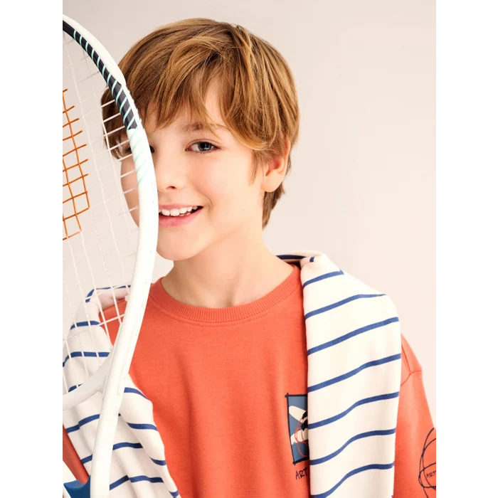 LCW Kids Turuncu Bisiklet Yaka Erkek Çocuk Tişört