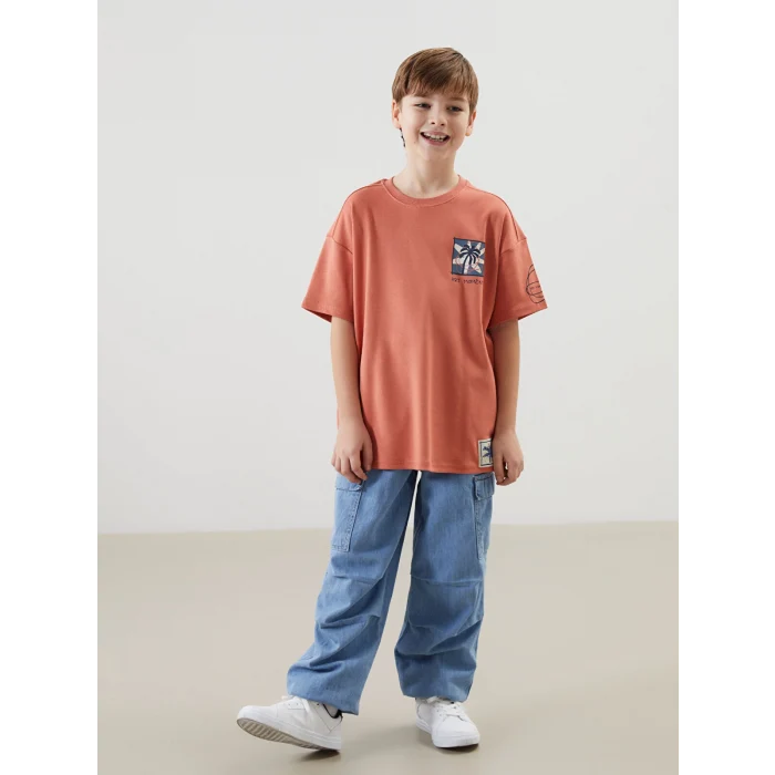 LCW Kids Turuncu Bisiklet Yaka Erkek Çocuk Tişört