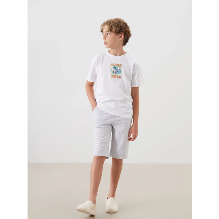 LCW Kids Beyaz Bisiklet Yaka Erkek Çocuk Tişört