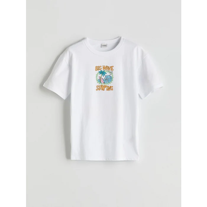 LCW Kids Beyaz Bisiklet Yaka Erkek Çocuk Tişört