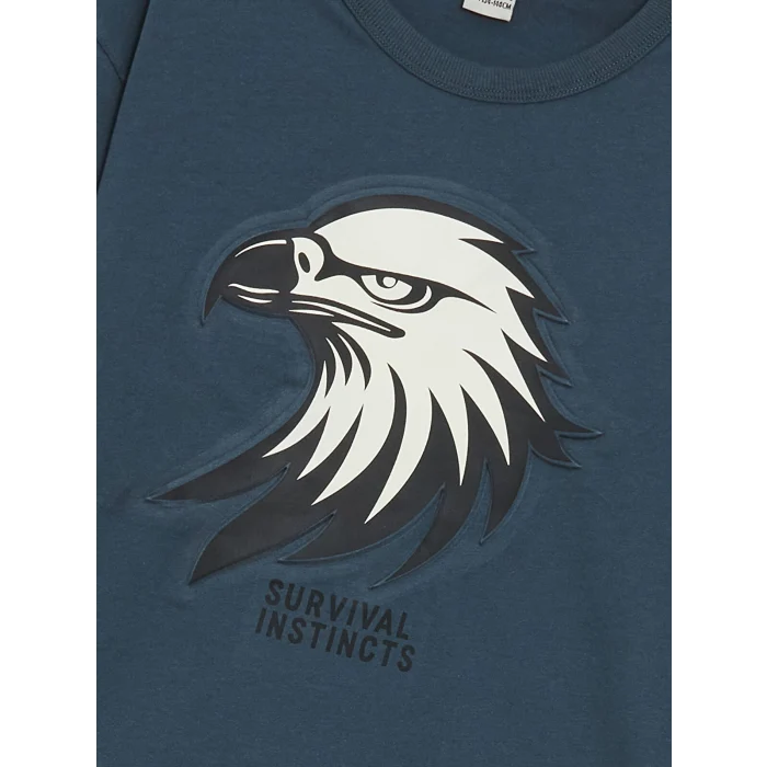 LCW Kids İndigo Bisiklet Yaka Baskılı Penye Erkek Çocuk Tişört