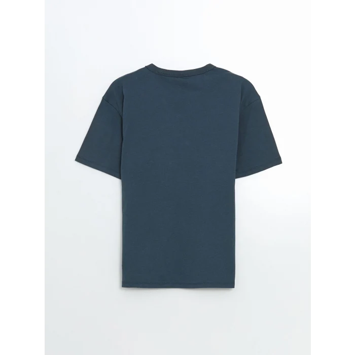 LCW Kids İndigo Bisiklet Yaka Baskılı Penye Erkek Çocuk Tişört