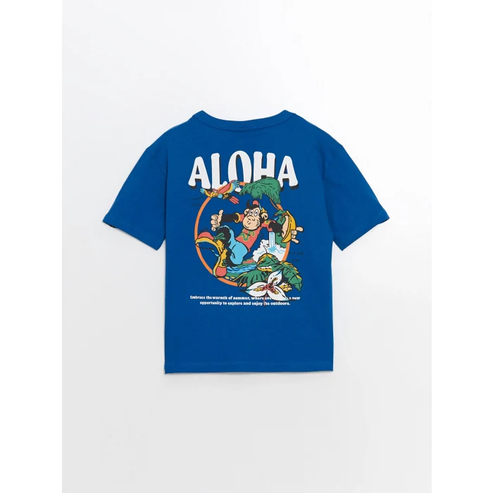 LCW Kids Mavi Bisiklet Yaka Nostaljik Maymun Baskılı Erkek Çocuk Tişört