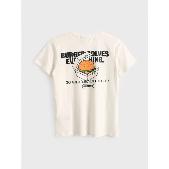 LCW Kids Ekru Bisiklet Yaka Erkek Çocuk Tişört