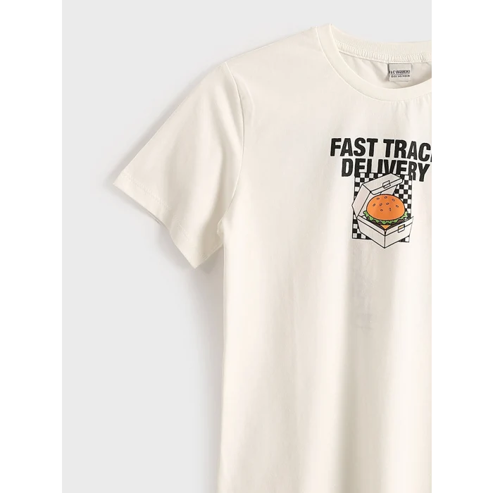 LCW Kids Ekru Bisiklet Yaka Erkek Çocuk Tişört