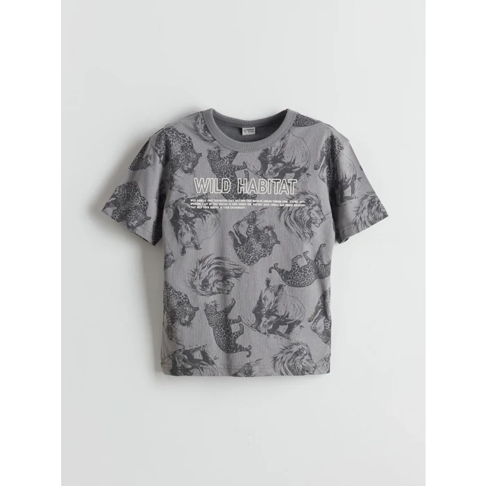 LCW Kids Gri Bisiklet Yaka Erkek Çocuk Tişört