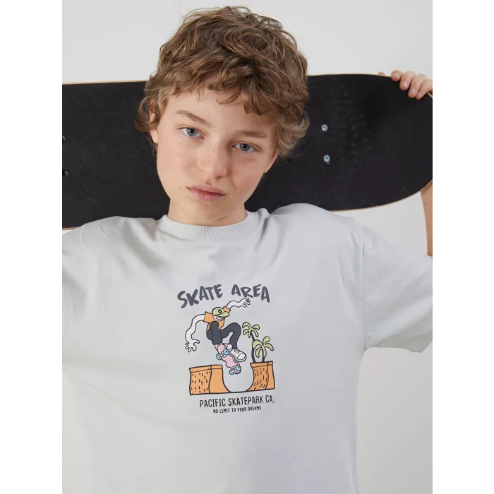 LCW Kids Gri Bisiklet Yaka Erkek Çocuk Tişört