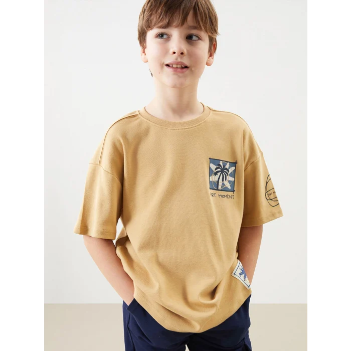 LCW Kids Bej Bisiklet Yaka Erkek Çocuk Tişört