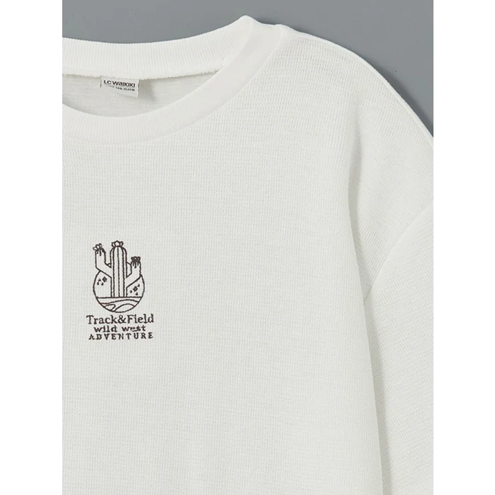 LCW Kids Ekru Bisiklet Yaka Erkek Çocuk Tişört