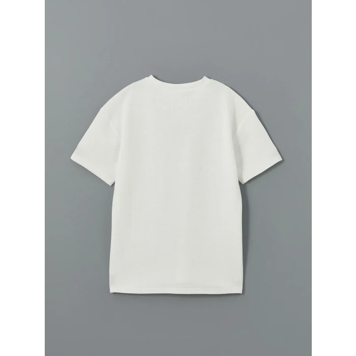 LCW Kids Ekru Bisiklet Yaka Erkek Çocuk Tişört