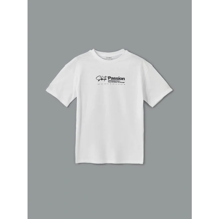 LCW Kids Beyaz Bisiklet Yaka Erkek Çocuk Tişört