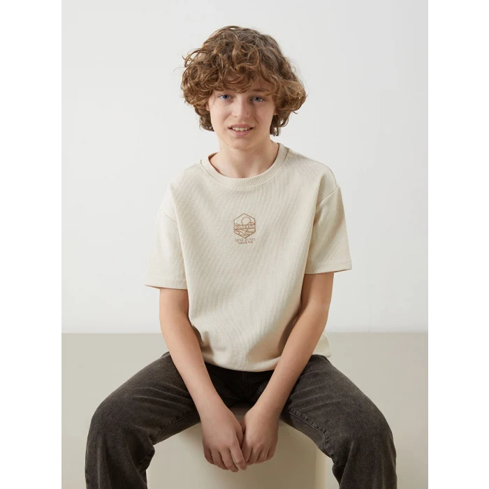 LCW Kids Bej Bisiklet Yaka Erkek Çocuk Tişört