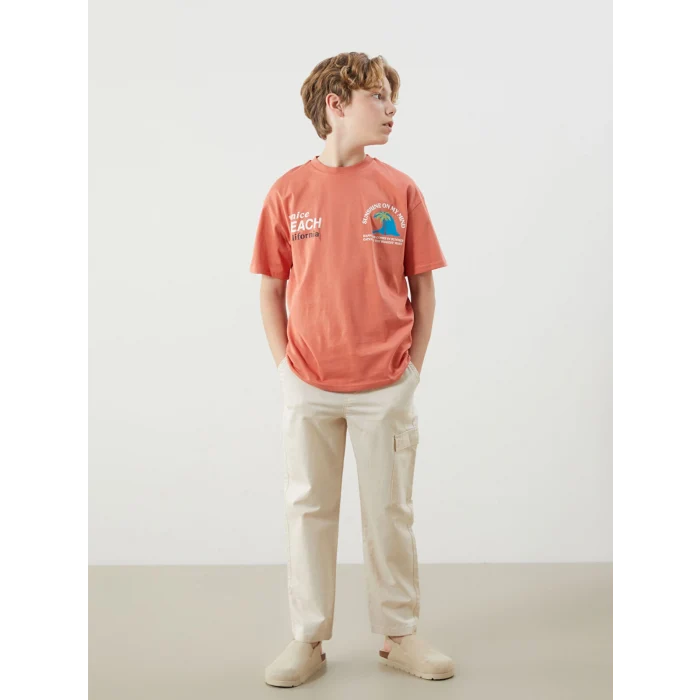 LCW Kids Turuncu Bisiklet Yaka Erkek Çocuk Tişört