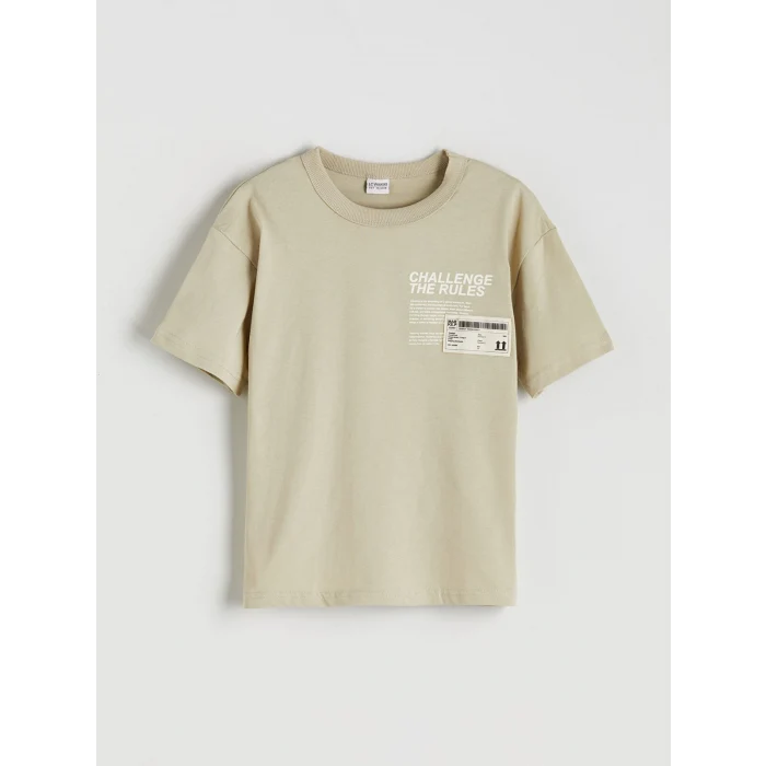 LCW Kids Haki Bisiklet Yaka Yazı Baskılı Erkek Çocuk Tişört