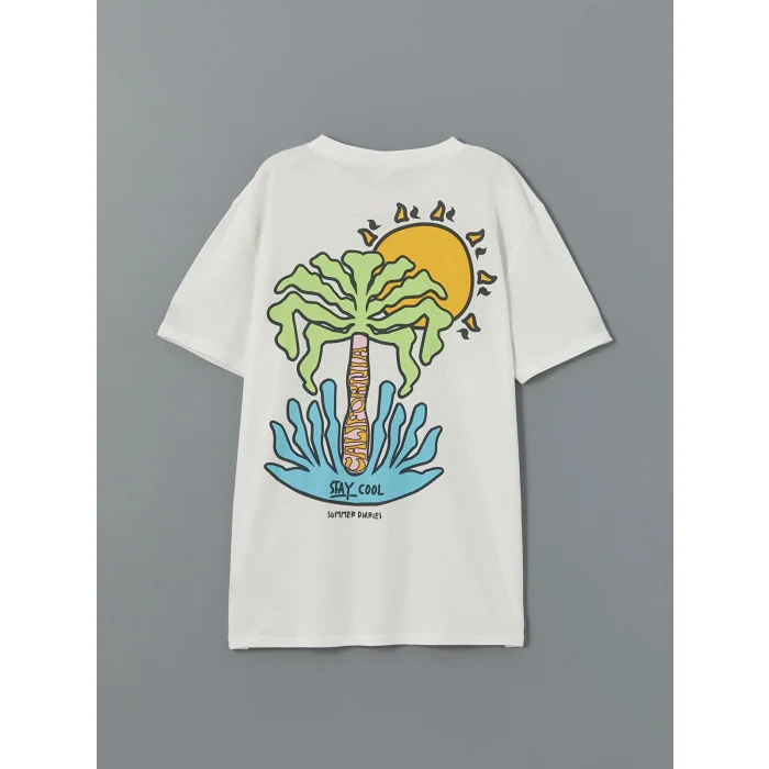 LCW Kids Ekru Bisiklet Yaka Baskılı Penye Erkek Çocuk Tişört