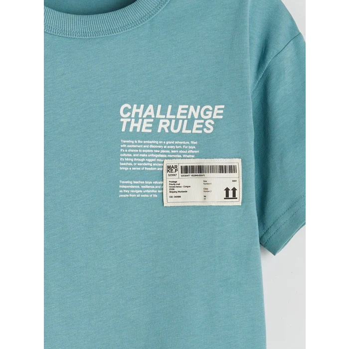 LCW Kids Yeşil Bisiklet Yaka Yazı Baskılı Erkek Çocuk Tişört