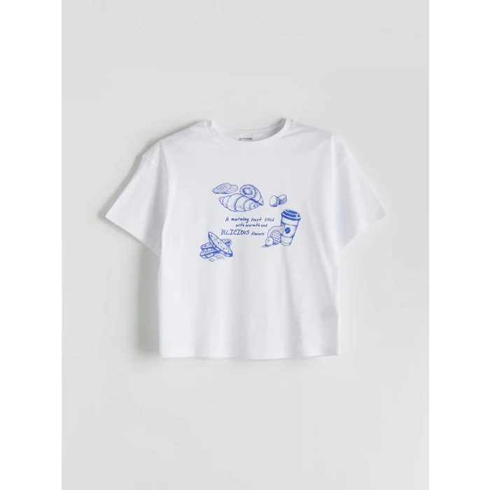 LCW Kids Beyaz Bisiklet Yaka Kız Çocuk Tişört