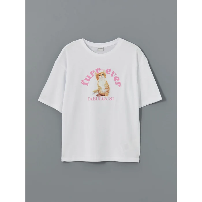 LCW Kids Beyaz Bisiklet Yaka Kız Çocuk Tişört