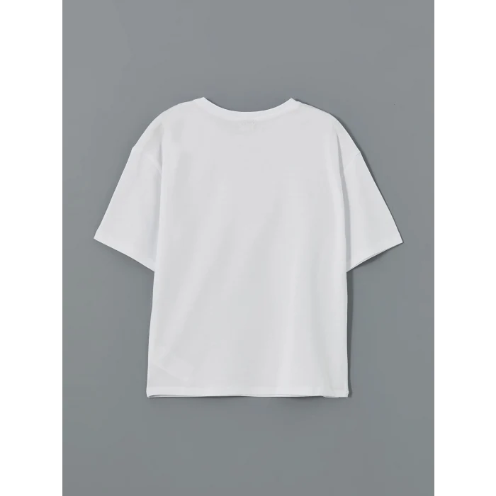 LCW Kids Beyaz Bisiklet Yaka Kız Çocuk Tişört