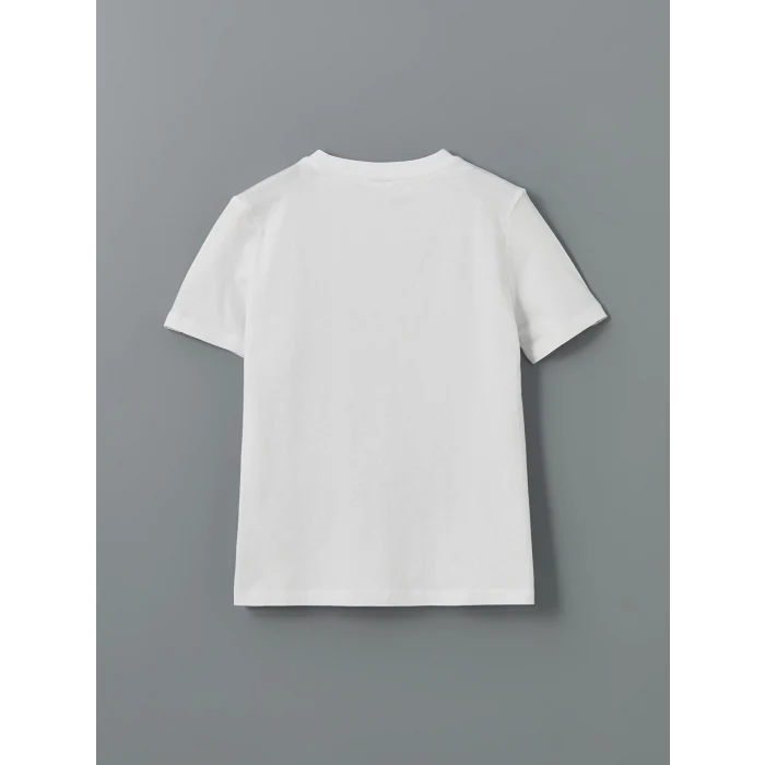 LCW Kids Beyaz Bisiklet Yaka Fiyonk Baskılı Kız Çocuk Tişört