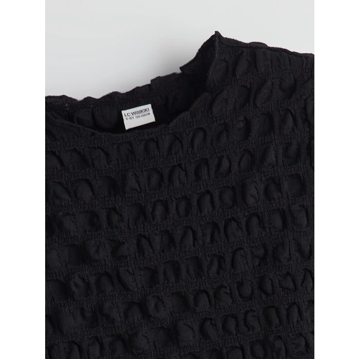 LCW Kids Siyah Bisiklet Yaka Kız Çocuk Crop Tişört