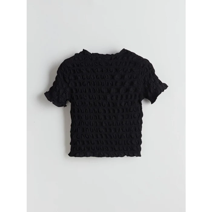 LCW Kids Siyah Bisiklet Yaka Kız Çocuk Crop Tişört