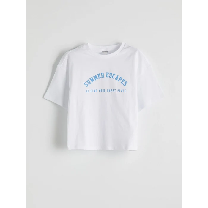 LCW Kids Beyaz Bisiklet Yaka Kız Çocuk Tişört