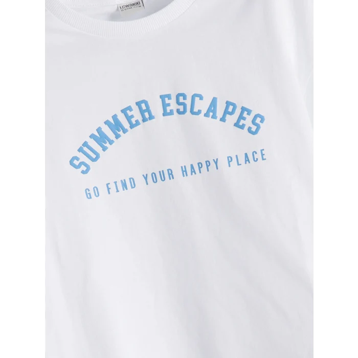 LCW Kids Beyaz Bisiklet Yaka Kız Çocuk Tişört