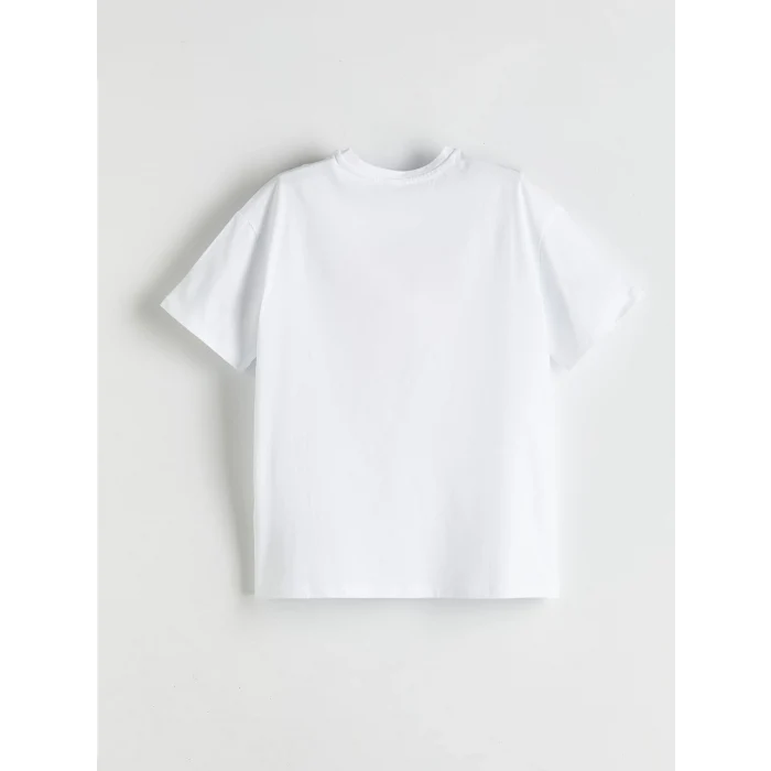 LCW Kids Beyaz Bisiklet Yaka Fiyonk Baskılı Kız Çocuk Tişört