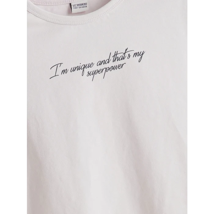 LCW Kids Lila Bisiklet Yaka Baskılı Kız Çocuk Tişört